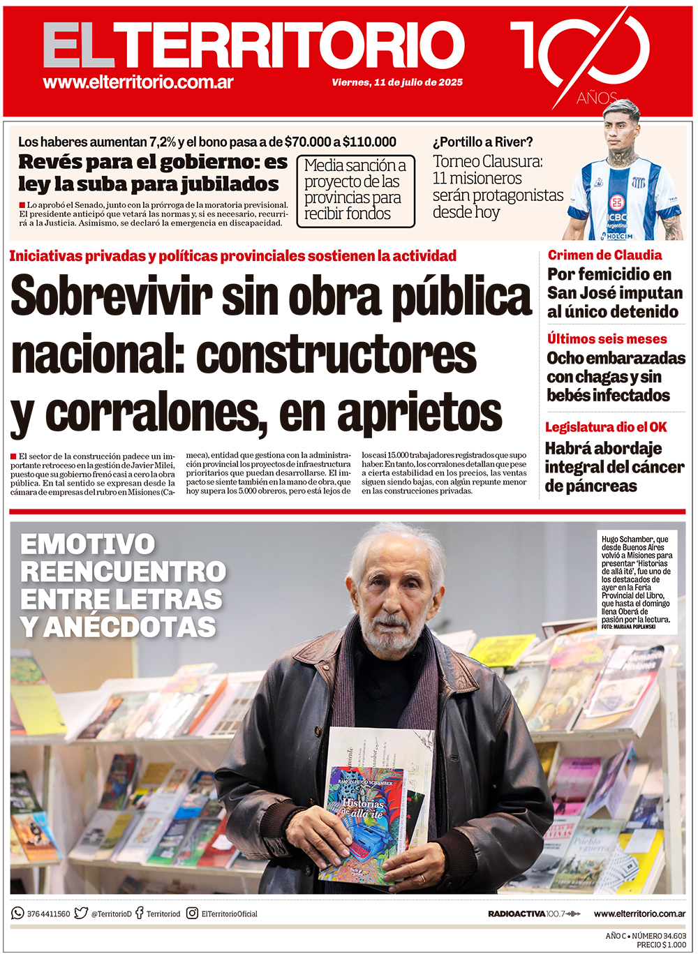 Tapa impresa del diario El Territorio