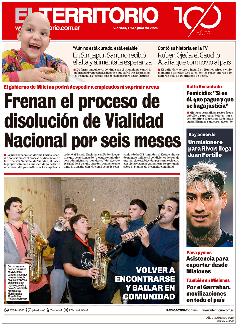 Tapa impresa del diario El Territorio