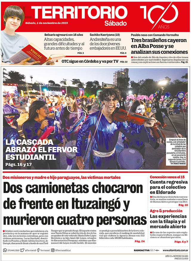 Tapa del diario El Territorio 01/11/2025