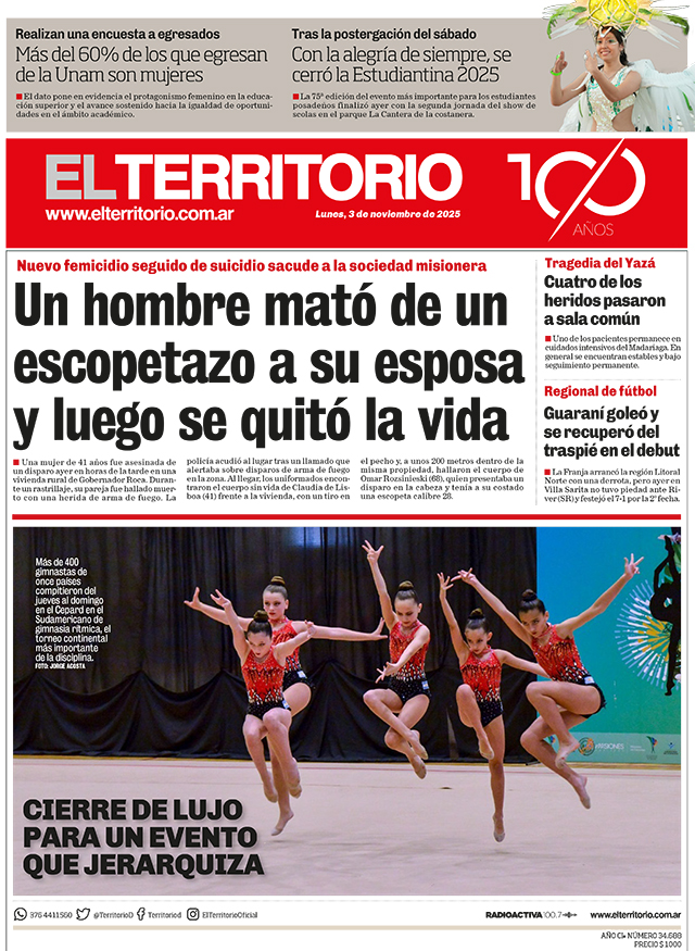 Tapa del diario El Territorio 03/11/2025