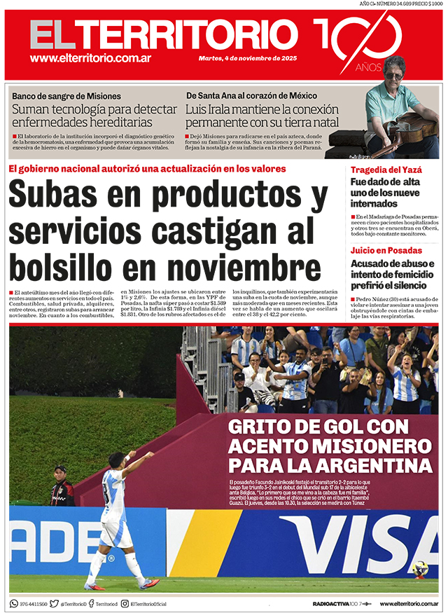 Tapa del diario El Territorio 04/11/2025