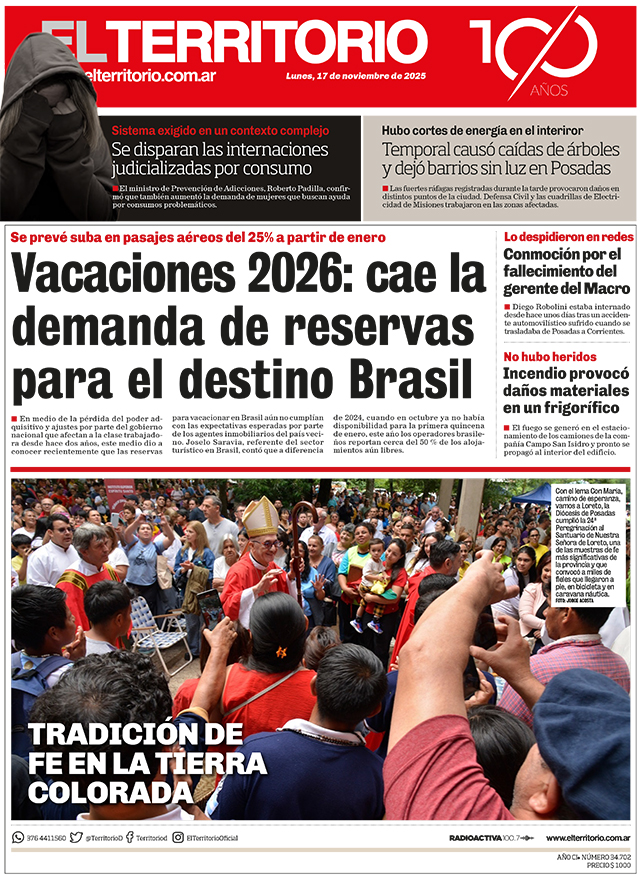 Tapa del diario El Territorio 17/11/2025