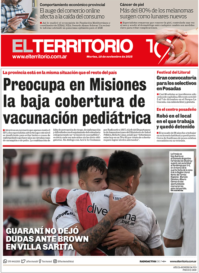 Tapa del diario El Territorio 18/11/2025