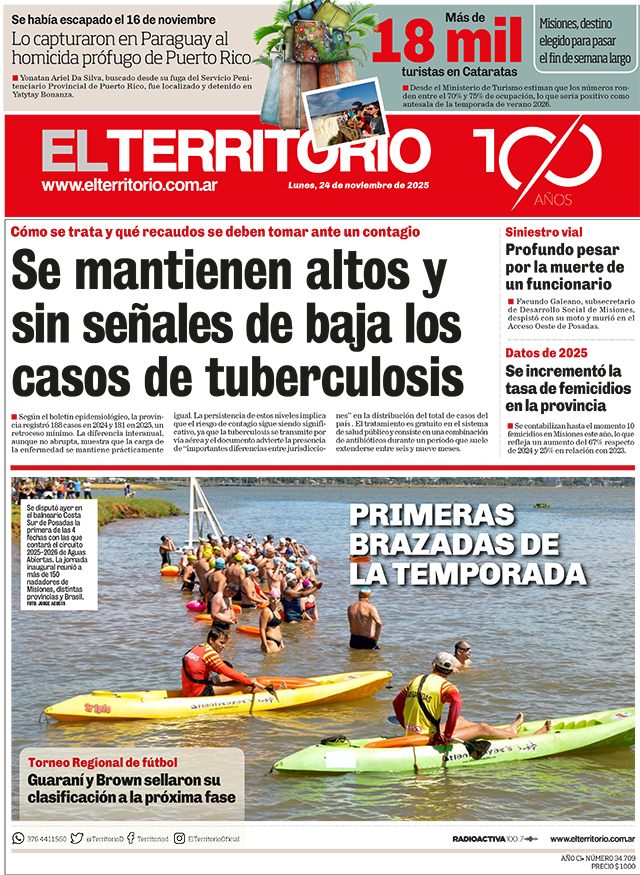 Tapa del diario El Territorio 24/11/2025