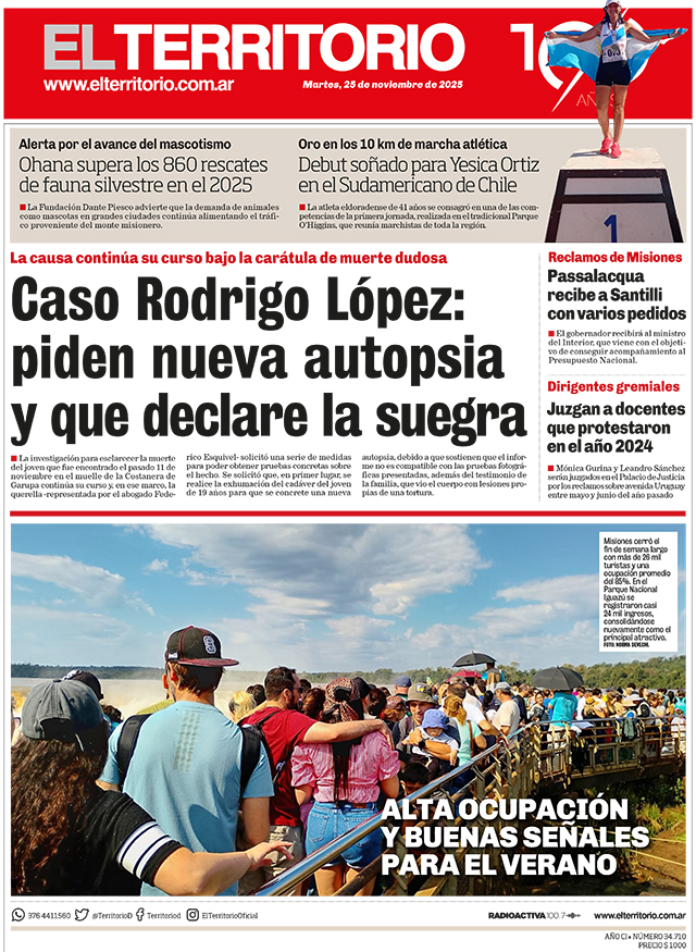 Tapa del diario El Territorio 25/11/2025