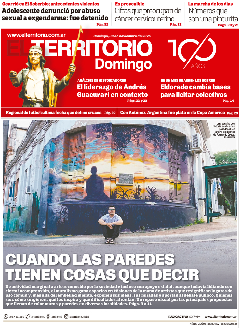Tapa del diario El Territorio 30/11/2025