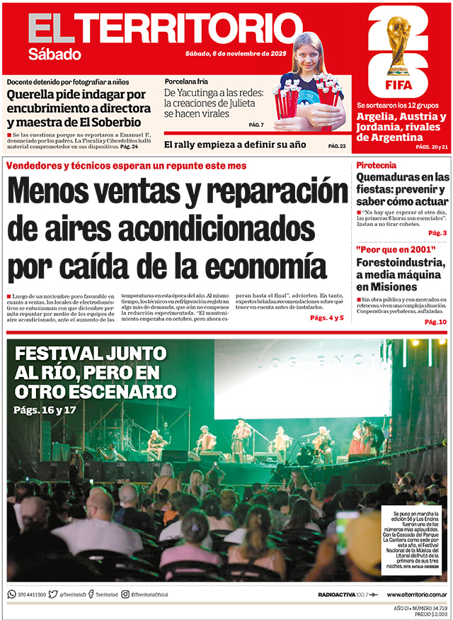 Tapa del diario El Territorio 06/12/2025