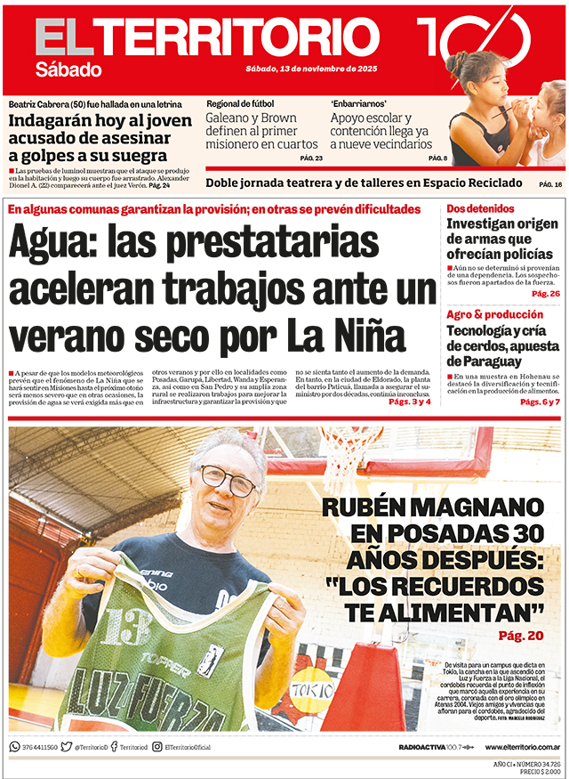 Tapa del diario El Territorio 13/12/2025