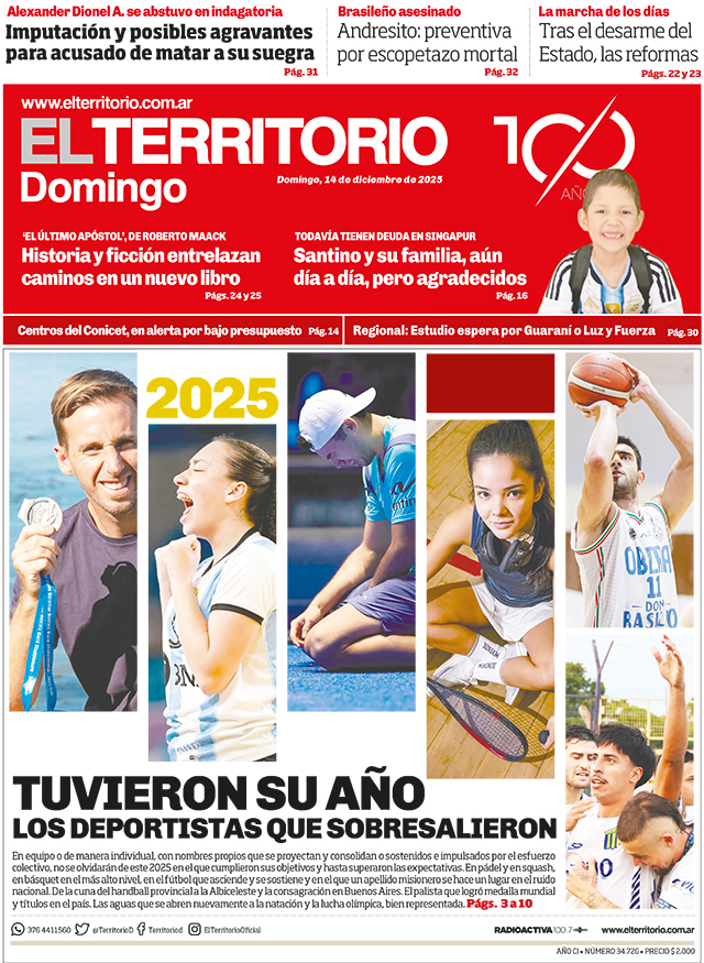Tapa del diario El Territorio 14/12/2025