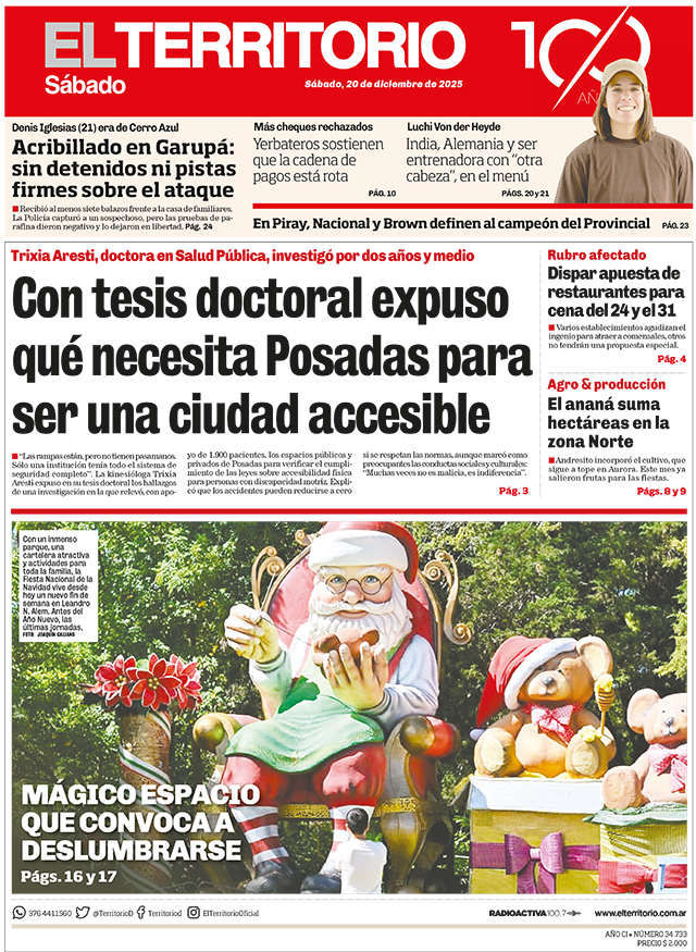 Tapa del diario El Territorio 20/12/2025
