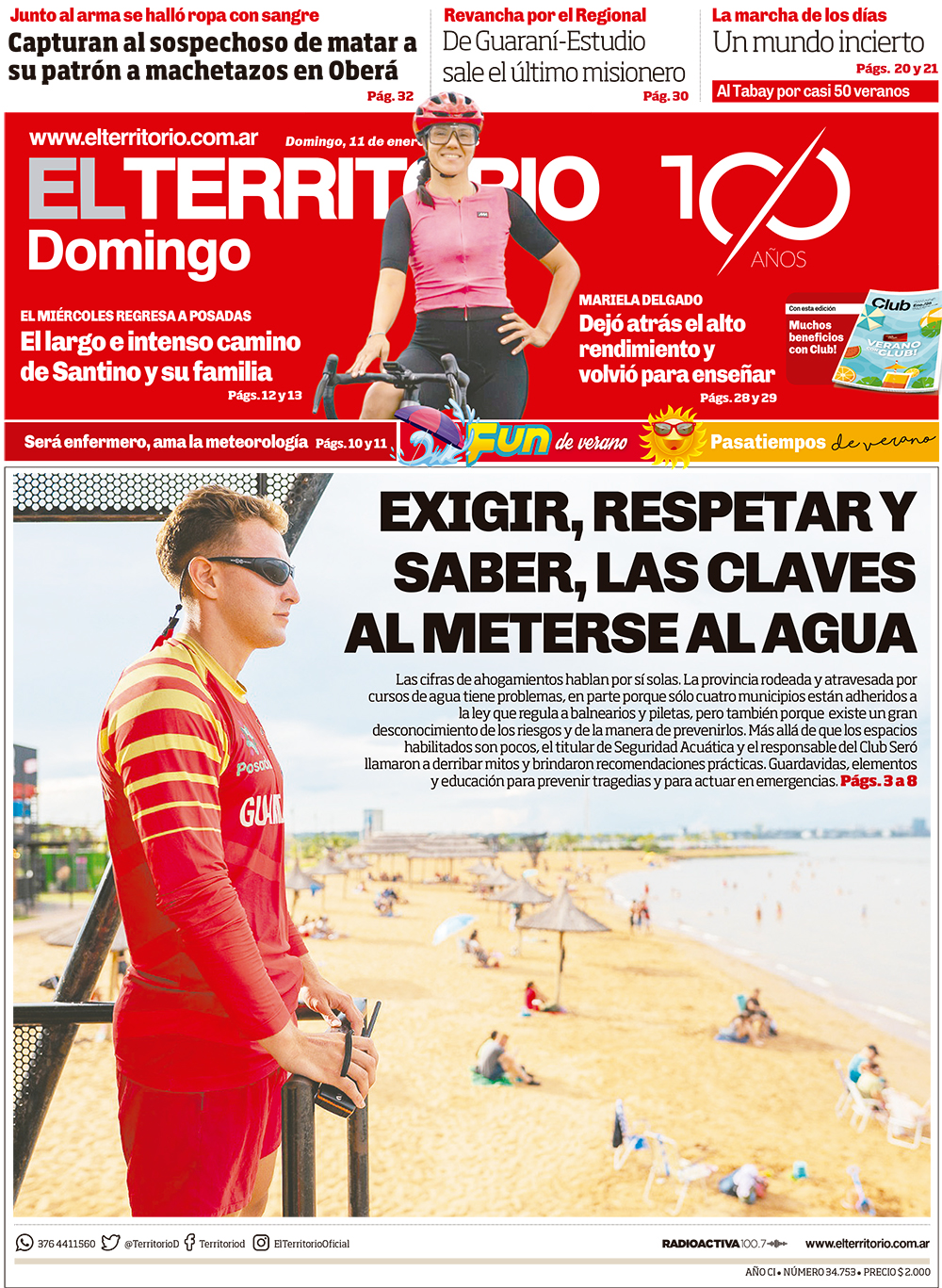 Tapa del diario El Territorio 11/01/2026
