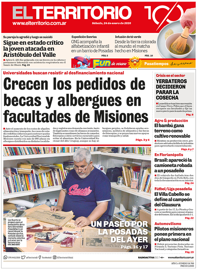 Tapa del diario El Territorio 24/01/2026