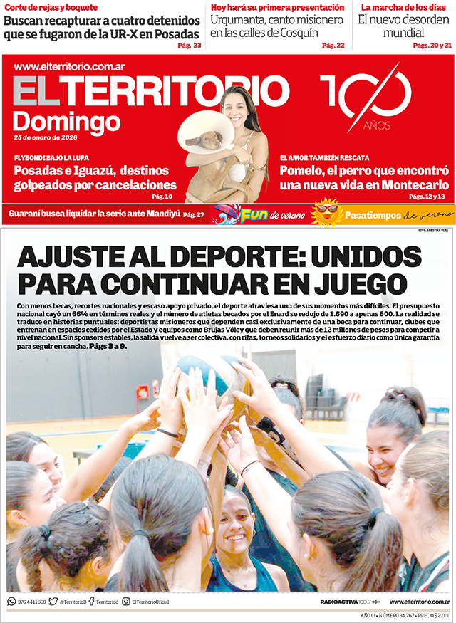 Tapa del diario El Territorio 25/01/2026