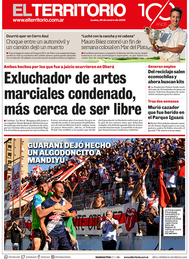 Tapa del diario El Territorio 26/01/2026