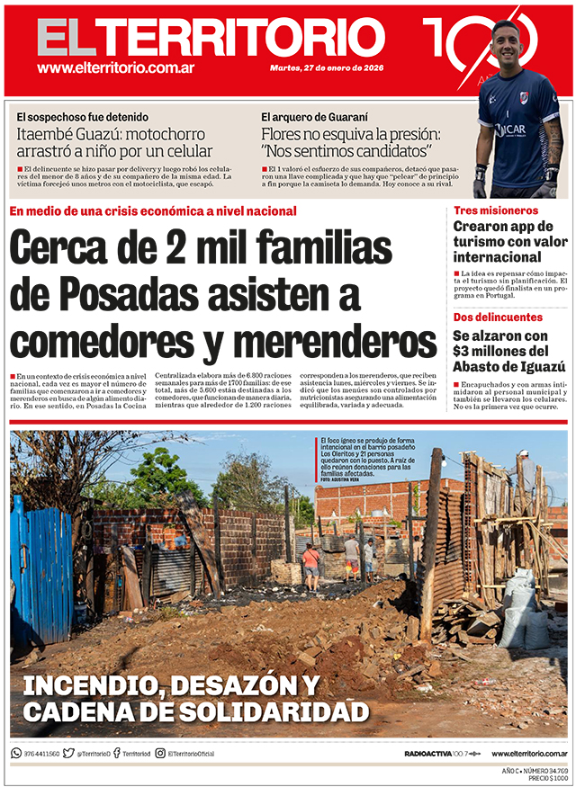 Tapa del diario El Territorio 27/01/2026