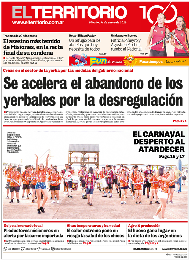 Tapa del diario El Territorio 31/01/2026