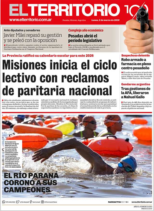 Tapa del diario El Territorio 02/03/2026