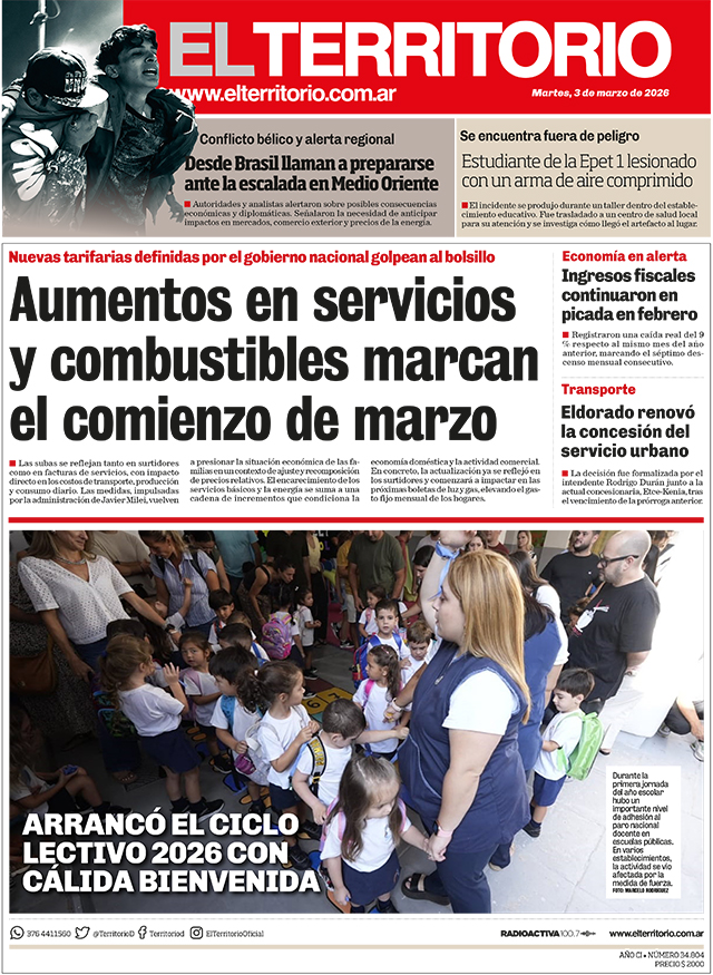 Tapa del diario El Territorio 03/03/2026