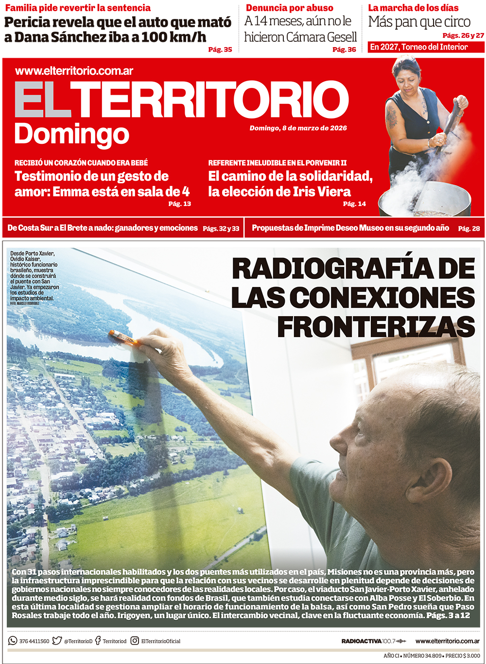 Tapa del diario El Territorio 08/03/2026