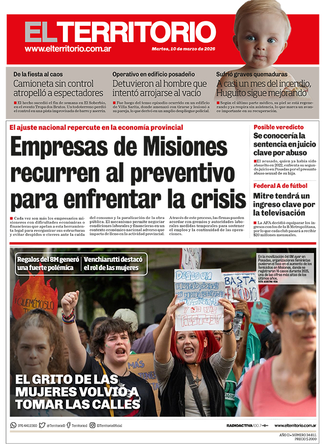 Tapa del diario El Territorio 10/03/2026