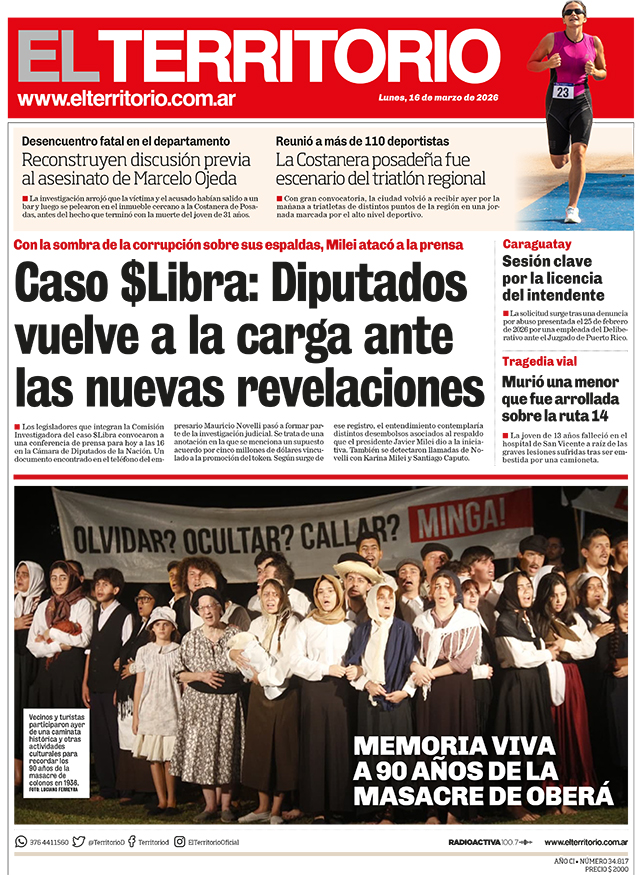 Tapa del diario El Territorio 16/03/2026