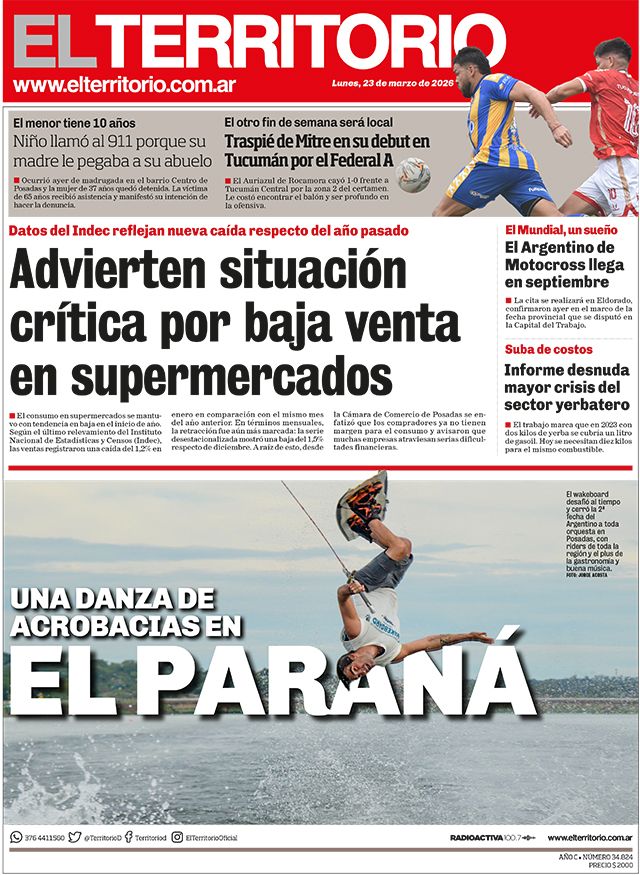 Tapa del diario El Territorio 23/03/2026
