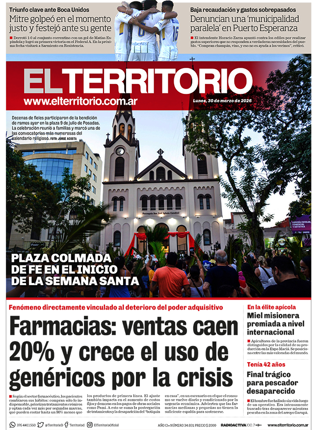 Tapa del diario El Territorio 30/03/2026