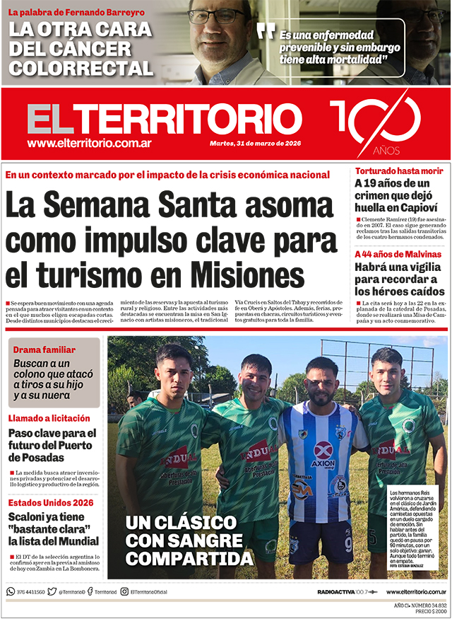 Tapa del diario El Territorio 31/03/2026