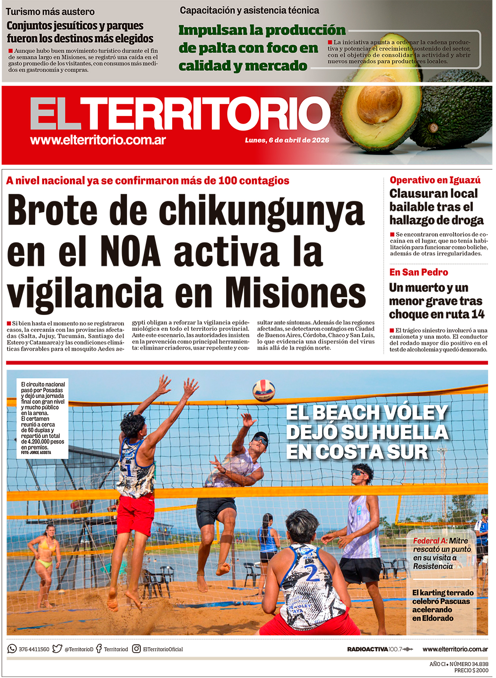 Tapa del diario El Territorio 06/04/2026
