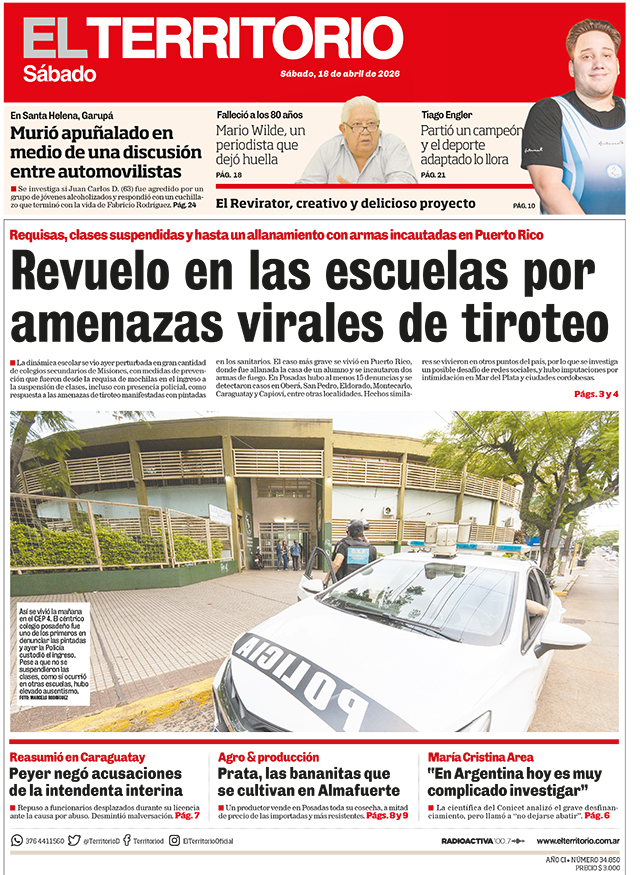 Tapa del diario El Territorio 18/04/2026