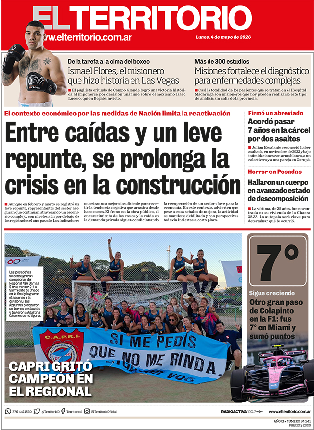 Tapa del diario El Territorio 04/05/2026