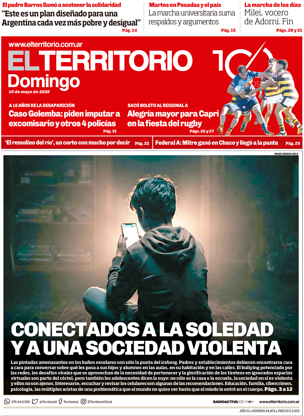 Tapa del diario El Territorio 10/05/2026