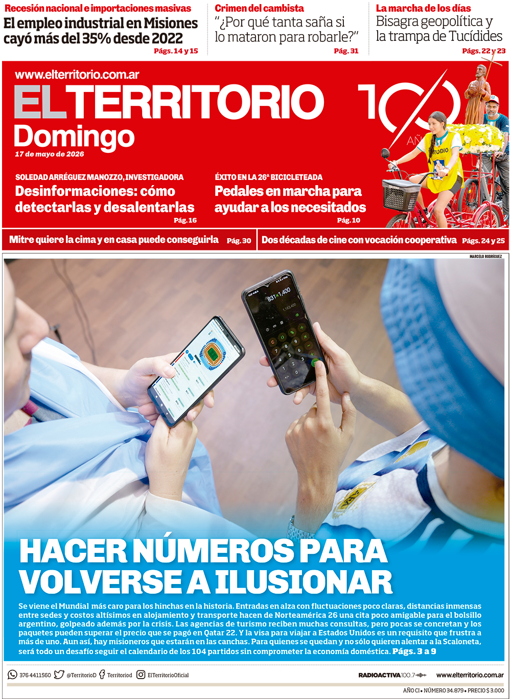 Tapa del diario El Territorio 17/05/2026