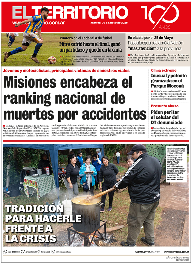 Tapa del diario El Territorio 26/05/2026