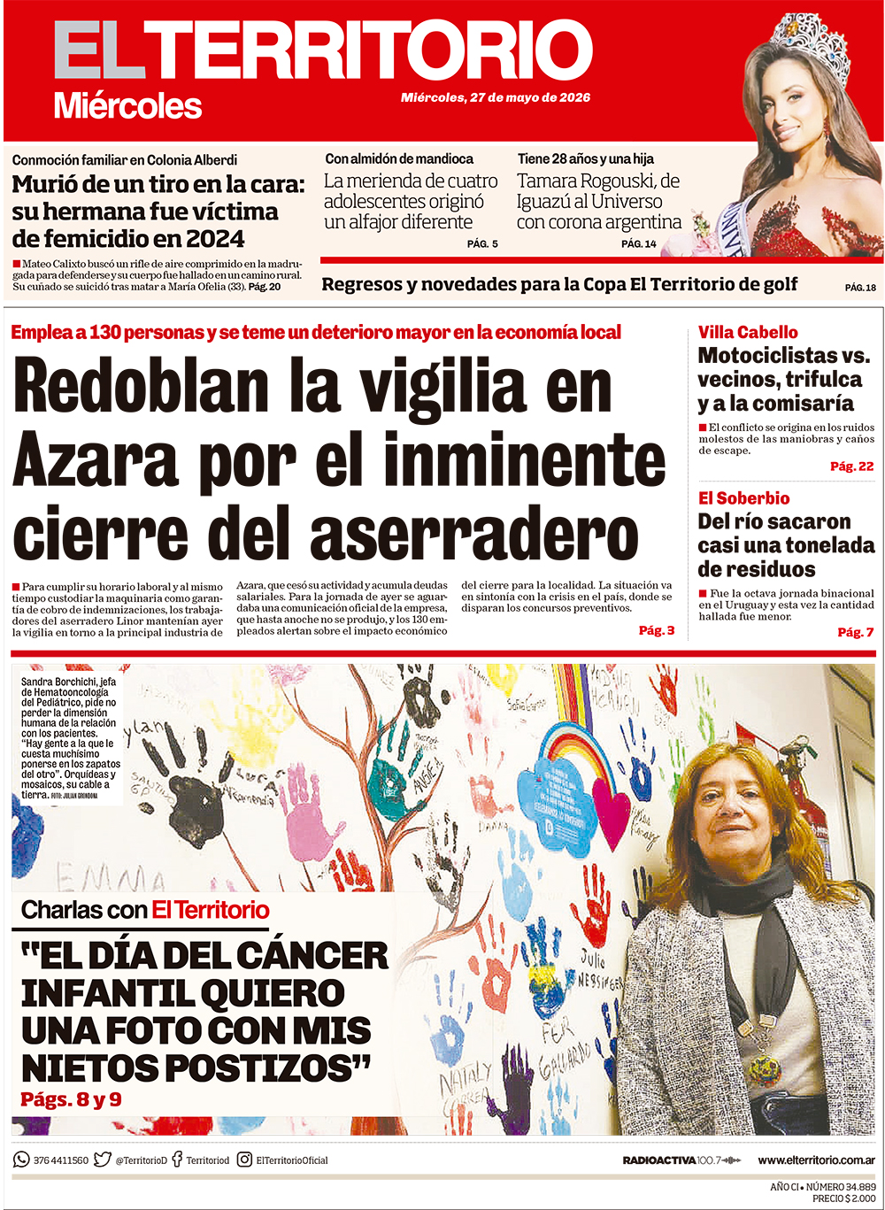 Tapa del diario El Territorio 27/05/2026
