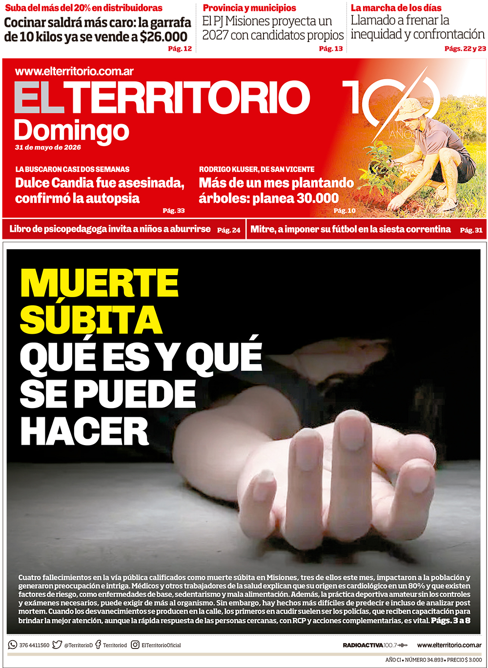 Tapa del diario El Territorio 31/05/2026