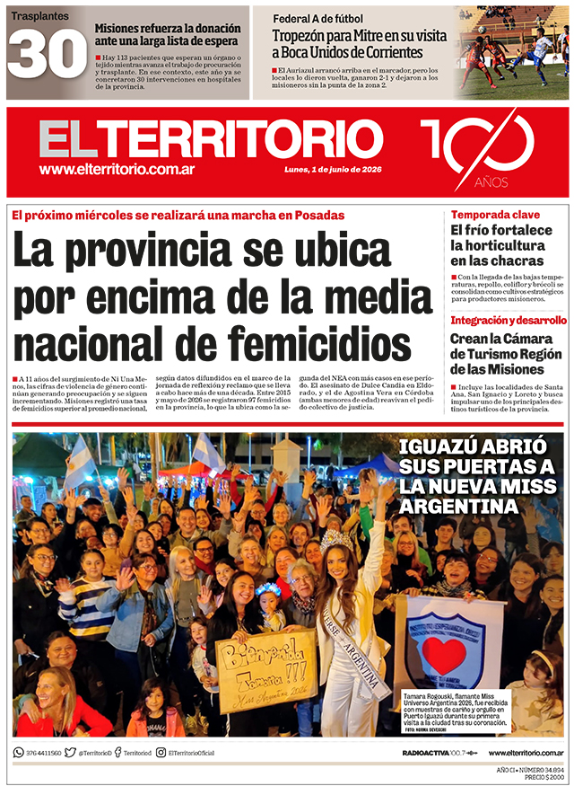 Tapa del diario El Territorio 01/06/2026