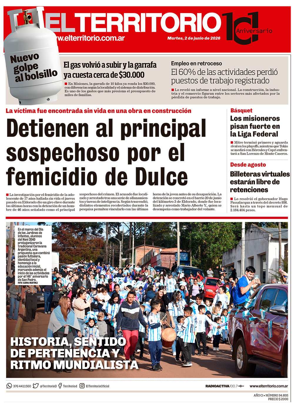 Tapa del diario El Territorio 02/06/2026