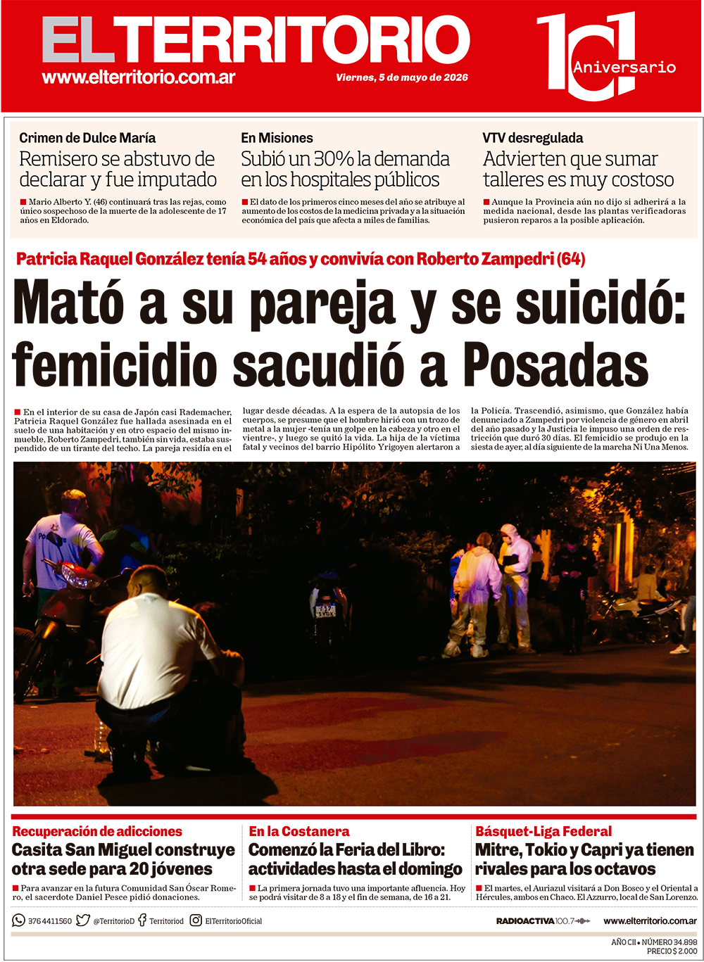 Tapa del diario El Territorio 05/06/2026