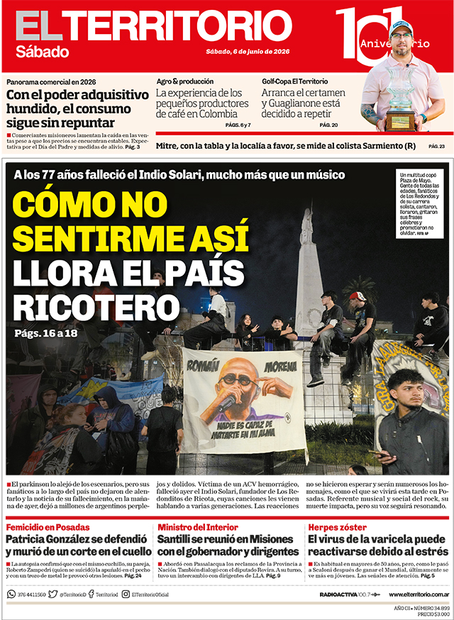 Tapa del diario El Territorio 06/06/2026