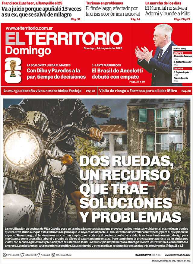 Tapa del diario El Territorio 14/06/2026