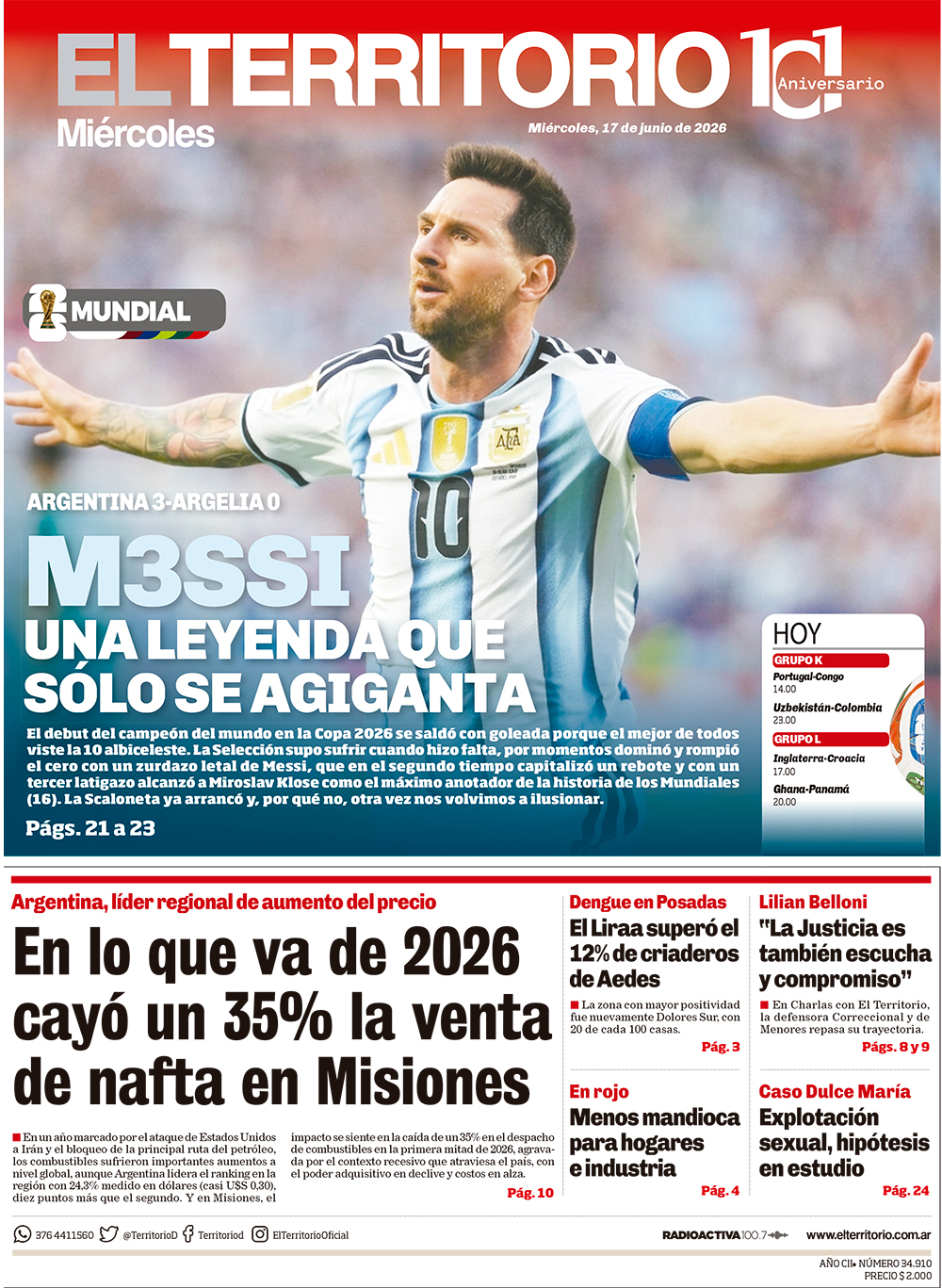 Tapa del diario El Territorio 17/06/2026