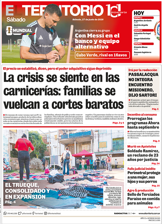Tapa del diario El Territorio 27/06/2026