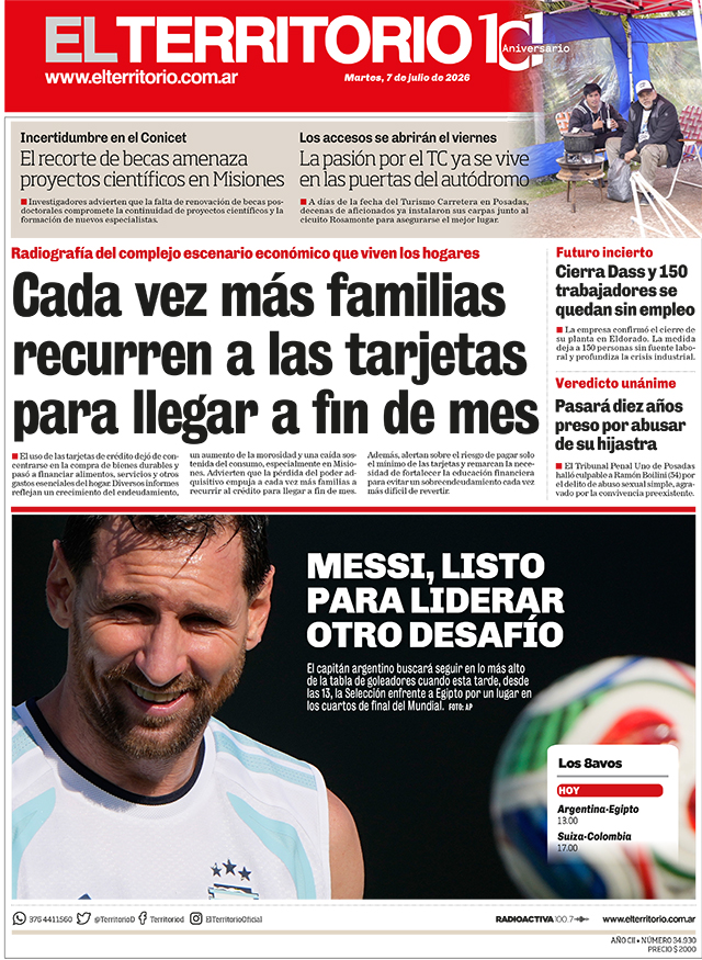 Tapa del diario El Territorio 07/07/2026