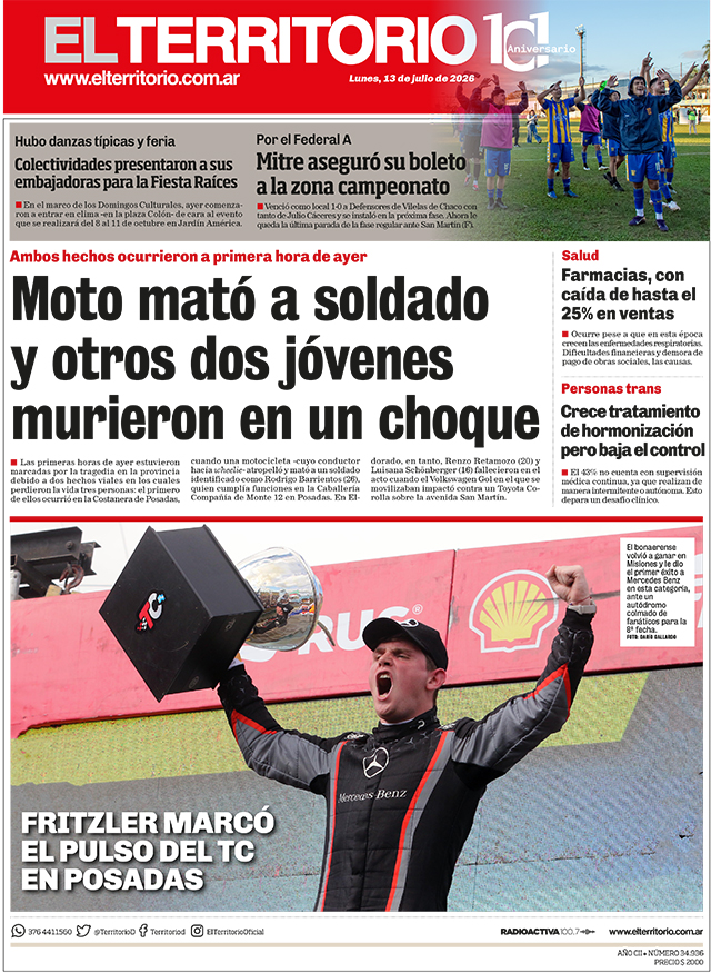 Tapa del diario El Territorio 13/07/2026