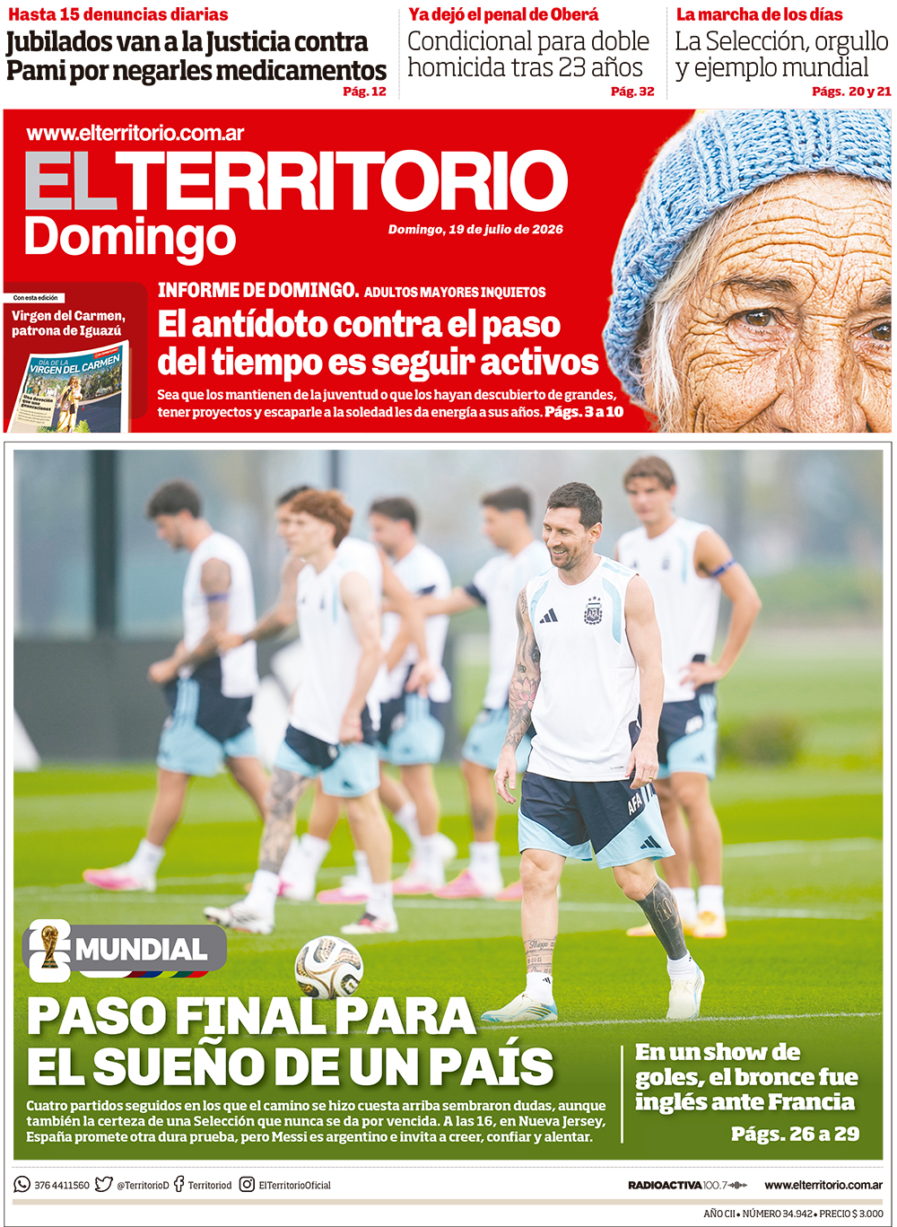 Tapa del diario El Territorio 19/07/2026