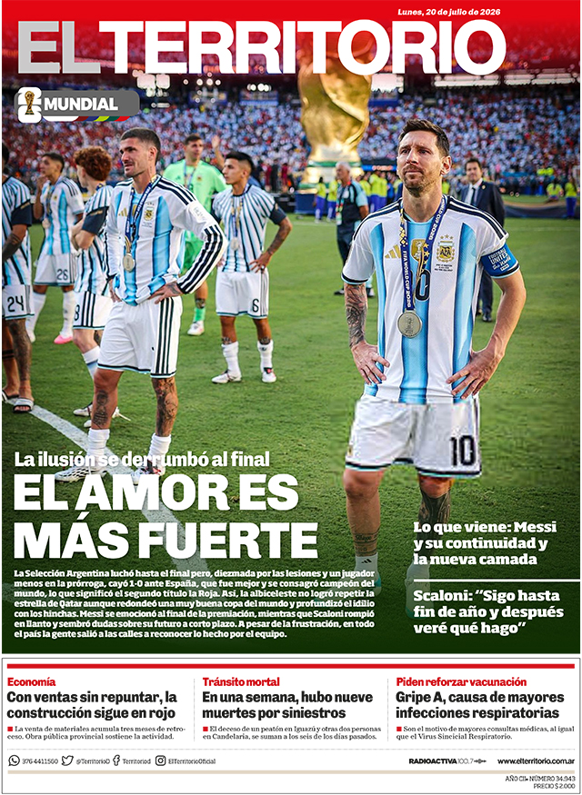 Tapa del diario El Territorio 20/07/2026
