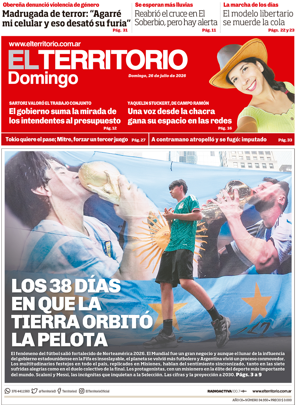 Tapa del diario El Territorio 26/07/2026