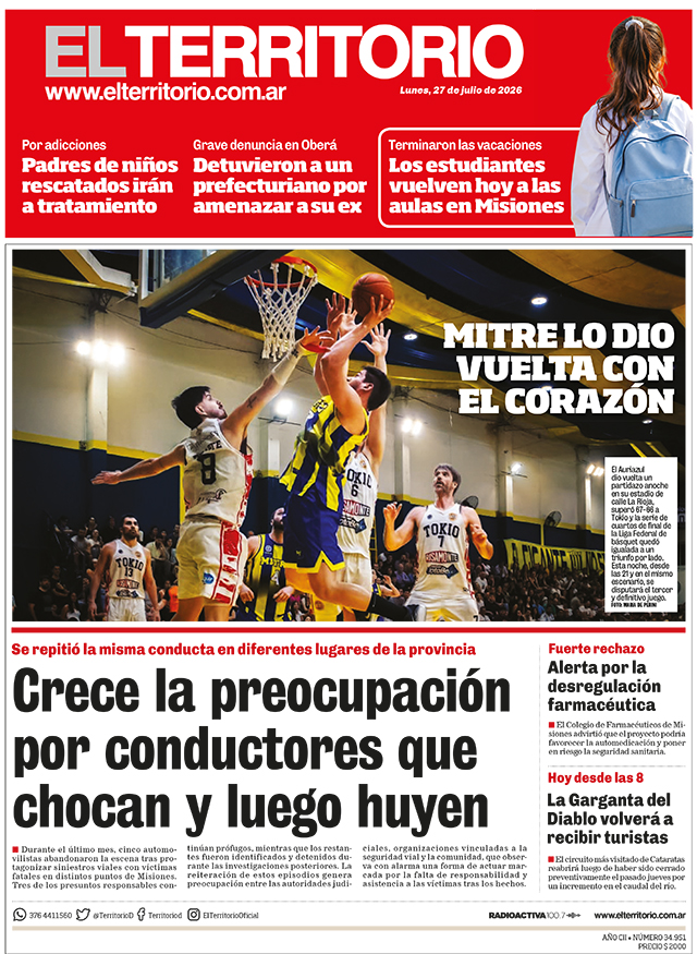 Tapa del diario El Territorio 27/07/2026