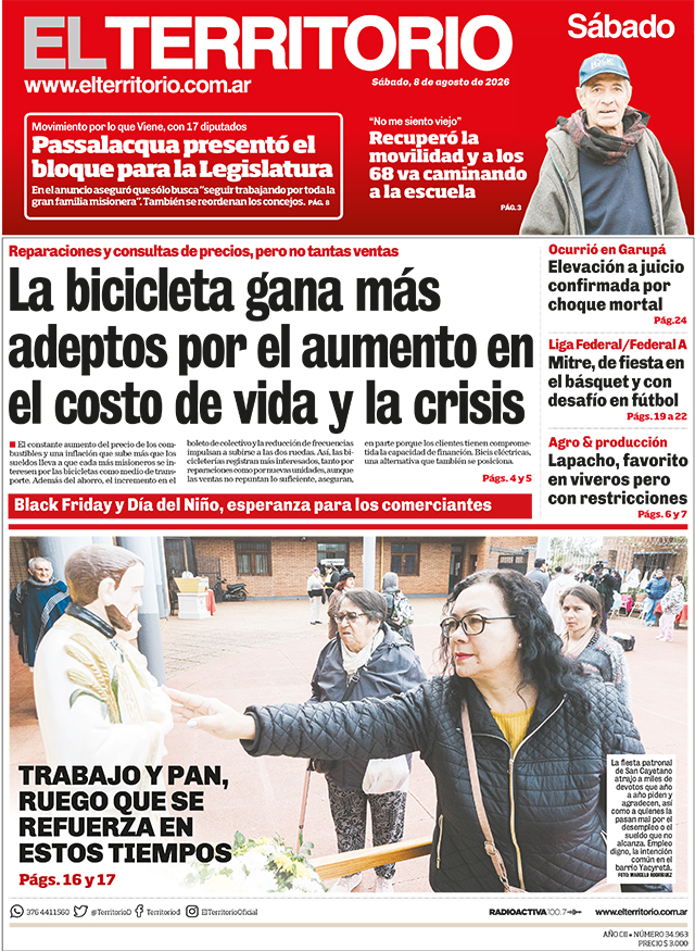 Tapa del diario El Territorio 08/08/2026